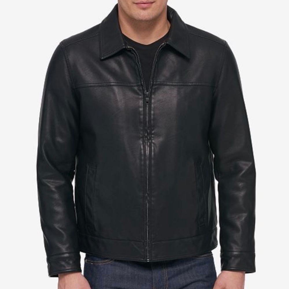 Black Tommy Hilfiger Faux Leather Bomber Jacket